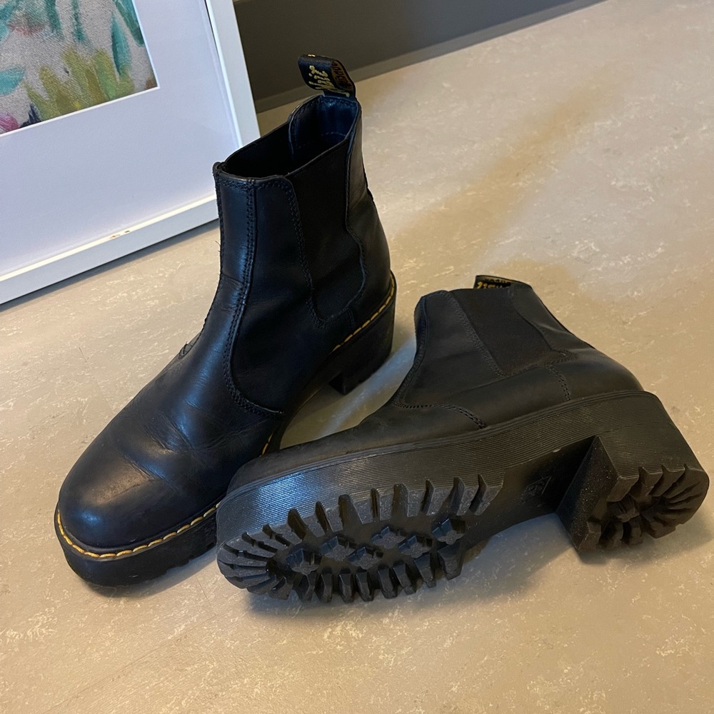 Dr. Martens black platform leather boots size 8, lightly used
